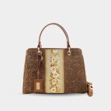 Carved Wood And Flowers Handbag